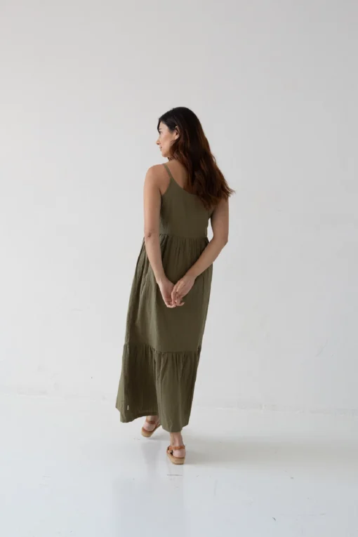 Tiralahilacha ERW Bio Baumwollkleid mit Träger BELINDA | olive – Bild 4