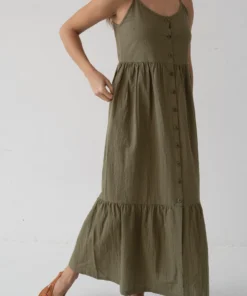 Tiralahilacha ERW Bio Baumwollkleid mit Träger BELINDA | olive
