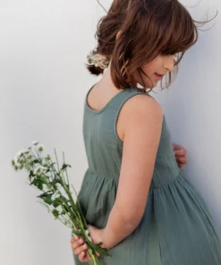Tiralahilacha Kinder Wende Kleid Kurzarm Musselin EDLIN | Green