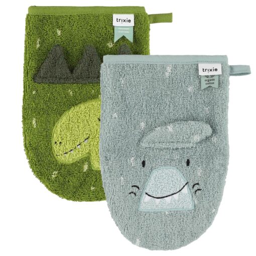 Trixie Waschhandschuh klein 2er Set | Hai und Dino