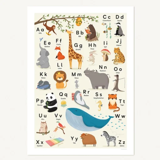 VIERUNDFÜNFZIG ABC Poster DIN B2 (50 x 70 cm) | Tier Alphabet – Bild 2
