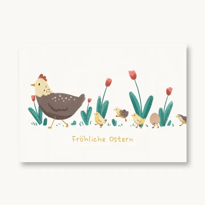 VIERUNDFÜNFZIG Postkarte | Ostern - Henne mit Küken